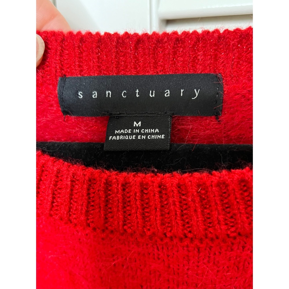 Sanctuary Red Fuzzy Eyelash Knit Sweater Oversized Cozy Crewneck Womens M